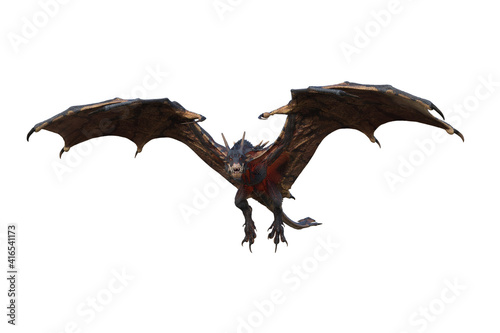 Wyvern or Dragon fantasy creature taking flight  3D illustration isolated on white.