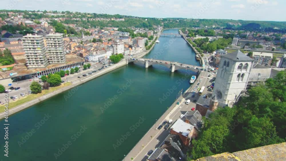 View at bridge of Huy, Pont Roi Baudouin, Belgium, Ardennes, Europe, 4K, 50fps