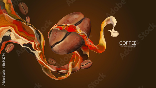 Coffee bean and abstract liquid, vector illustration