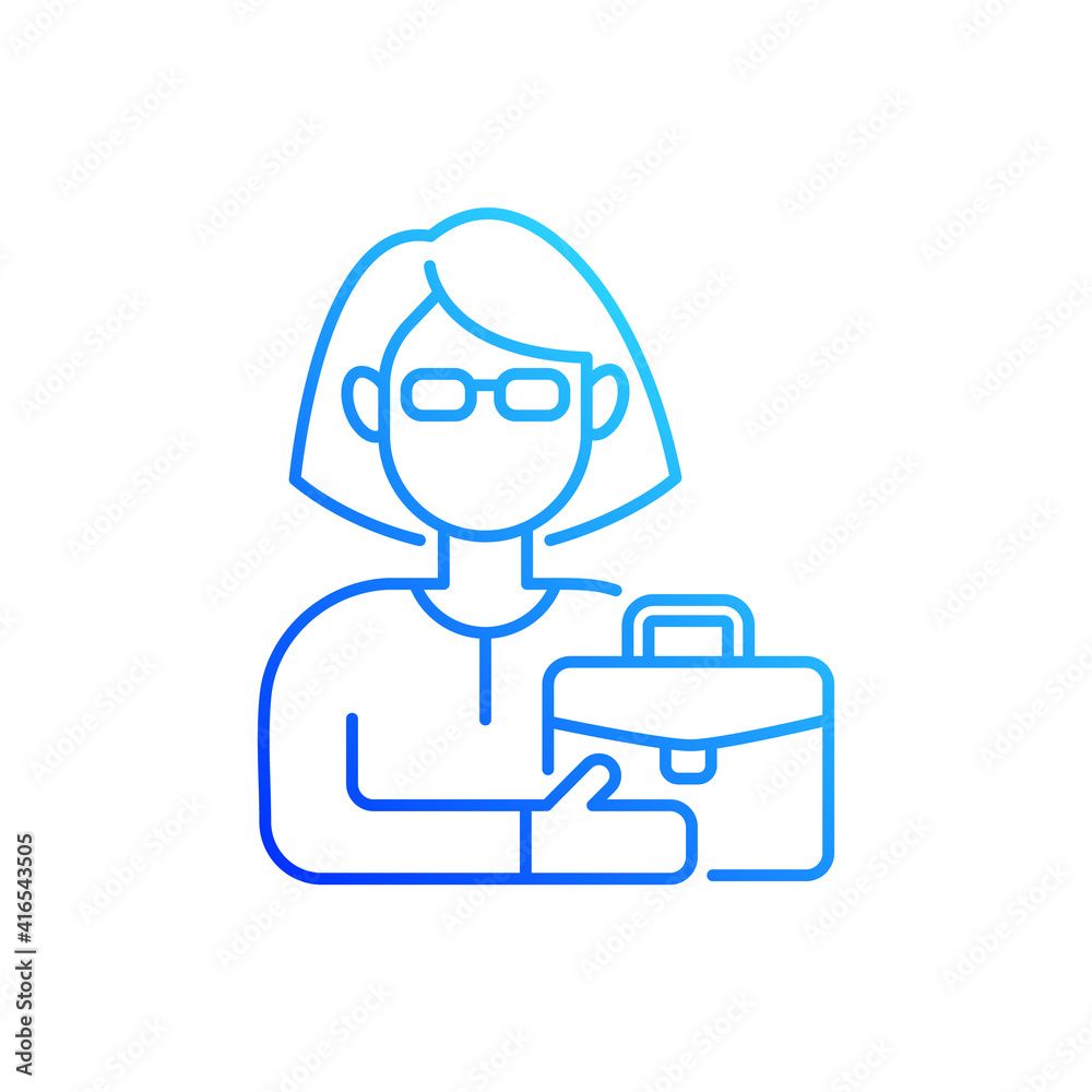 Female adult gradient linear vector icon. Middle-aged woman. 35-40 years old. Adulthood period. Matured person. Thin line color symbols. Modern style pictogram. Vector isolated outline drawing Female adult gradient linear vector icon. Middle-aged woman. 35-40 years old. Adulthood period. Matured person. Thin line color symbols. Modern style pictogram. Vector isolated outline drawing