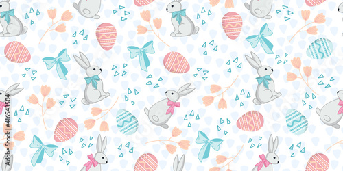 Seamless pattern with rabbits in a cartoon style, line art. Background for the design of the cover, product packaging, advertising banner, postcard, printing on textiles.