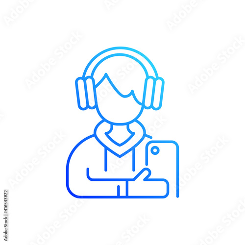 Teenage boy gradient linear vector icon. Male teenager. Adolescence. Emotional development. School stress. Thin line color symbols. Modern style pictogram. Vector isolated outline drawing © bsd studio