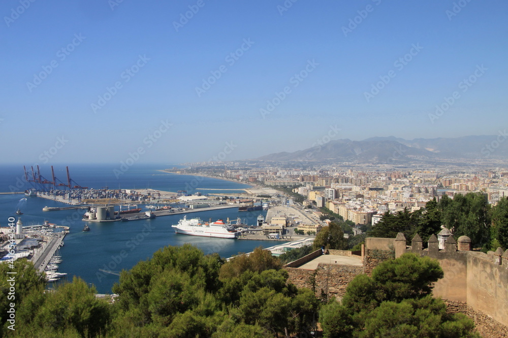 View of the seaside town of Malaga in the Spanish region of Andalusia, a resort center on the Mediterranean coast