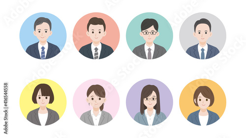 ビジネス　会社員　アイコン　同僚　男女　上半身　イラスト素材