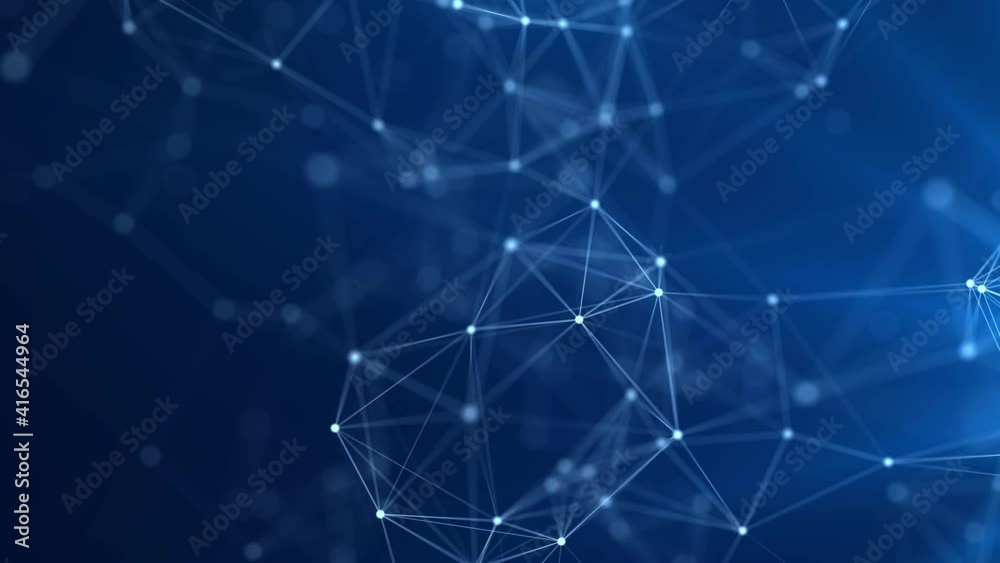 Abstract background with moving dots and lines. Network connection structure. Futuristic illustration. Digital technology design. 3d rendering.