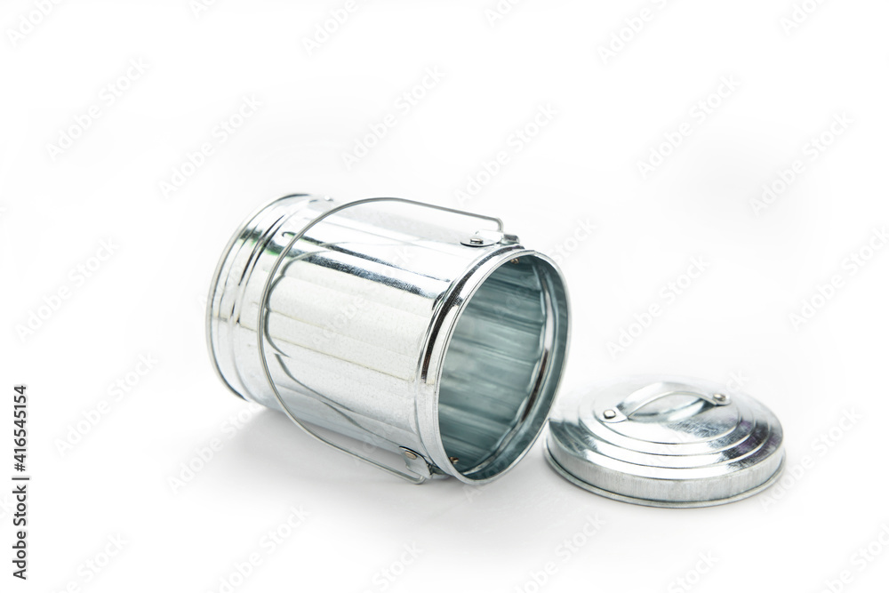 Steel trash can isolate on white background. Object. Steel trash can isolate on white background. Object.