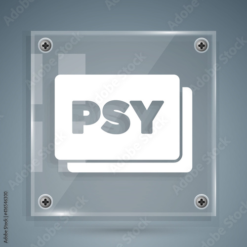 White Psychology icon isolated on grey background. Psi symbol. Mental health concept, psychoanalysis analysis and psychotherapy. Square glass panels. Vector.