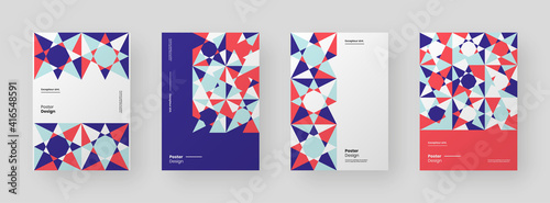 Abstract set Placards, Posters, Flyers, Banner Designs. Colorful illustration. Flat geometric shapes. Decorative chaotic backdrop.