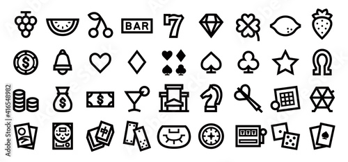 Casino and Gambling Icon Set (Bold outline version)