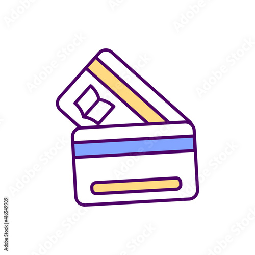 Electronic subscriptions to the library RGB color icon. Two plastic cards. Electronic access to information. nline library benefits. Technological optimization Isolated vector illustration