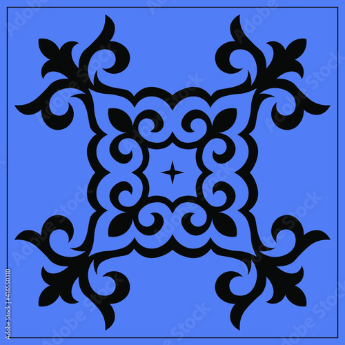 Decorative square pattern. Oriental vintage square motif. The ornament with motifs of Kazakh, Kyrgyz, Asian decor for pillow, textile,scarf, carpet, tile, and print design. Workpiece for your design.