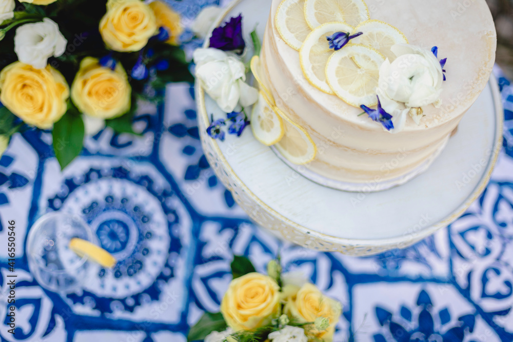Small wedding cake with lemon accents