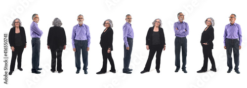 the same woman and the same man with different poses on white background
