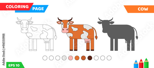cute cartoon cow coloring page for kids education vector illustration