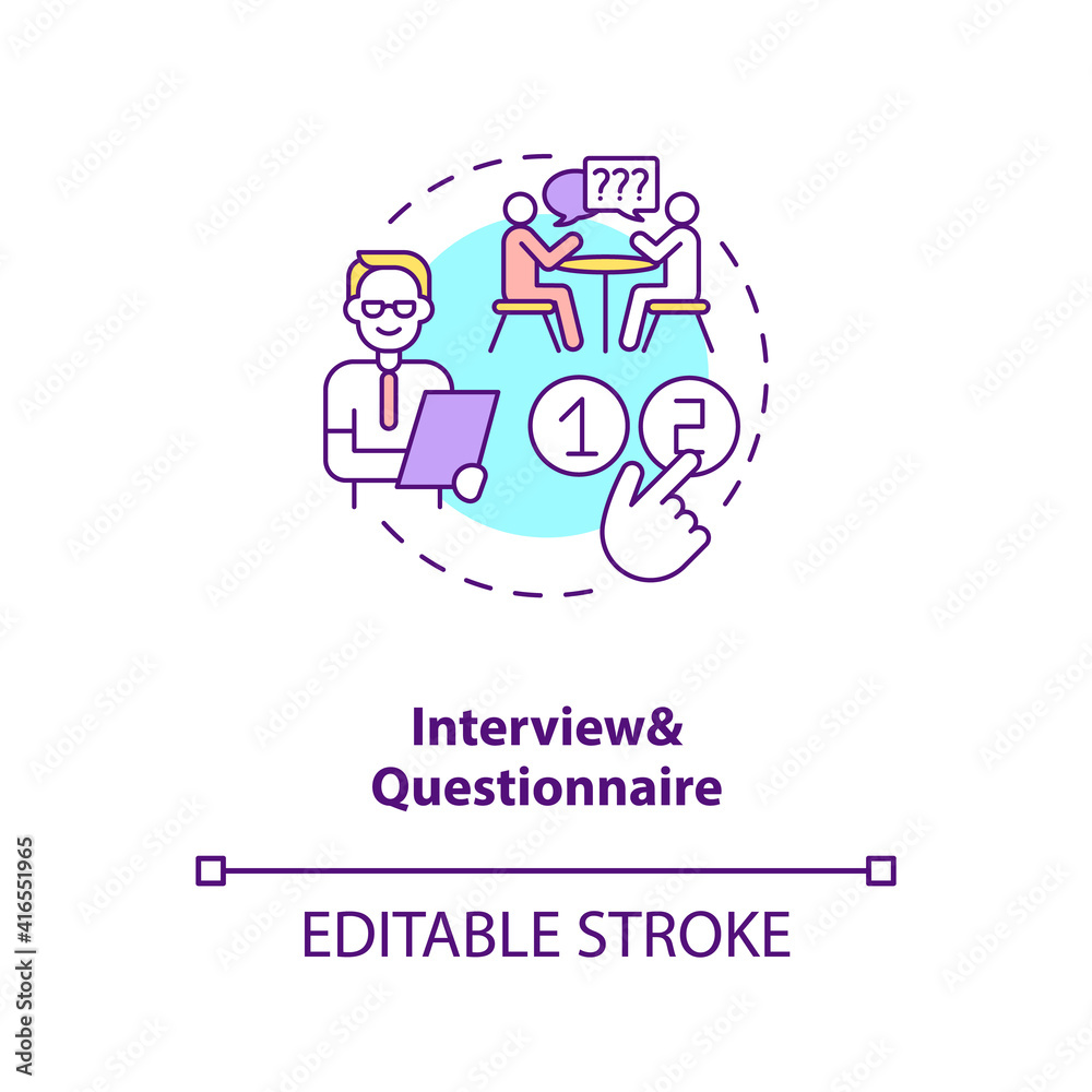 Qualitative research methods concept icon. Getting and analyzing information idea thin line illustration. Experiments and researcher. Vector isolated outline RGB color drawing. Editable stroke