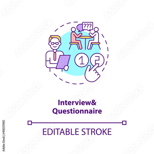 Qualitative research methods concept icon. Getting and analyzing information idea thin line illustration. Experiments and researcher. Vector isolated outline RGB color drawing. Editable stroke