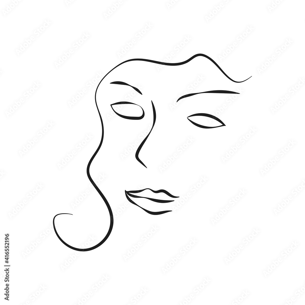 Modern Abstract Face Portrait. Linear Ink Brush. Line Art Current Contemporary Continuous Cubism Painting. Fashion Style Black And White Abstraction Poster Modern Abstract Face Portrait. Linear Ink Brush. Line Art Current Contemporary Continuous Cubism Painting. Fashion Style Black And White Abstraction Poster