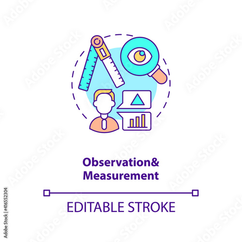 Observation and measurement concept icon. Quality of control idea thin line illustration. Unit of analysis and observation. Vector isolated outline RGB color drawing. Editable stroke