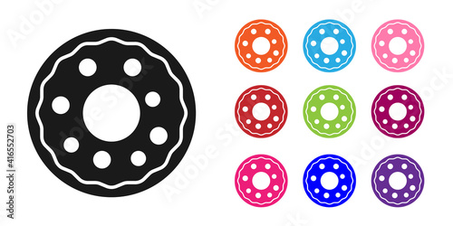 Black Donut with sweet glaze icon isolated on white background. Set icons colorful. Vector.