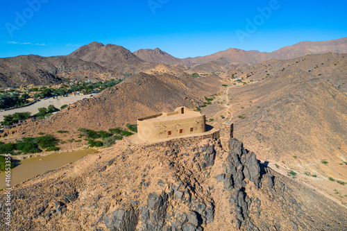 Aerial of the French Fort in the Oasis of Timia, Air Mountains, Niger, Africa