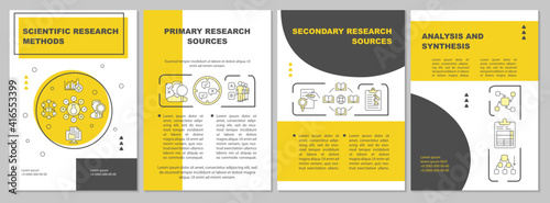 Scientific research methods brochure template. Secondary sources. Flyer, booklet, leaflet print, cover design with linear icons. Vector layouts for magazines, annual reports, advertising posters