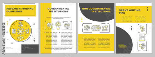 Research funding guidelines brochure template. Non governmental. Flyer, booklet, leaflet print, cover design with linear icons. Vector layouts for magazines, annual reports, advertising posters