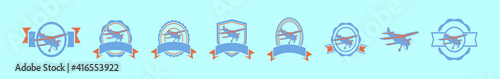 set of airplane modern cartoon icon design template with various models. vector illustration isolated on blue background