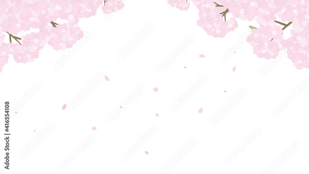 桜 　背景　フレーム　枠　桜の枝　桜吹雪　イラスト素材