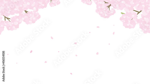 桜 　背景　フレーム　枠　桜の枝　桜吹雪　イラスト素材
