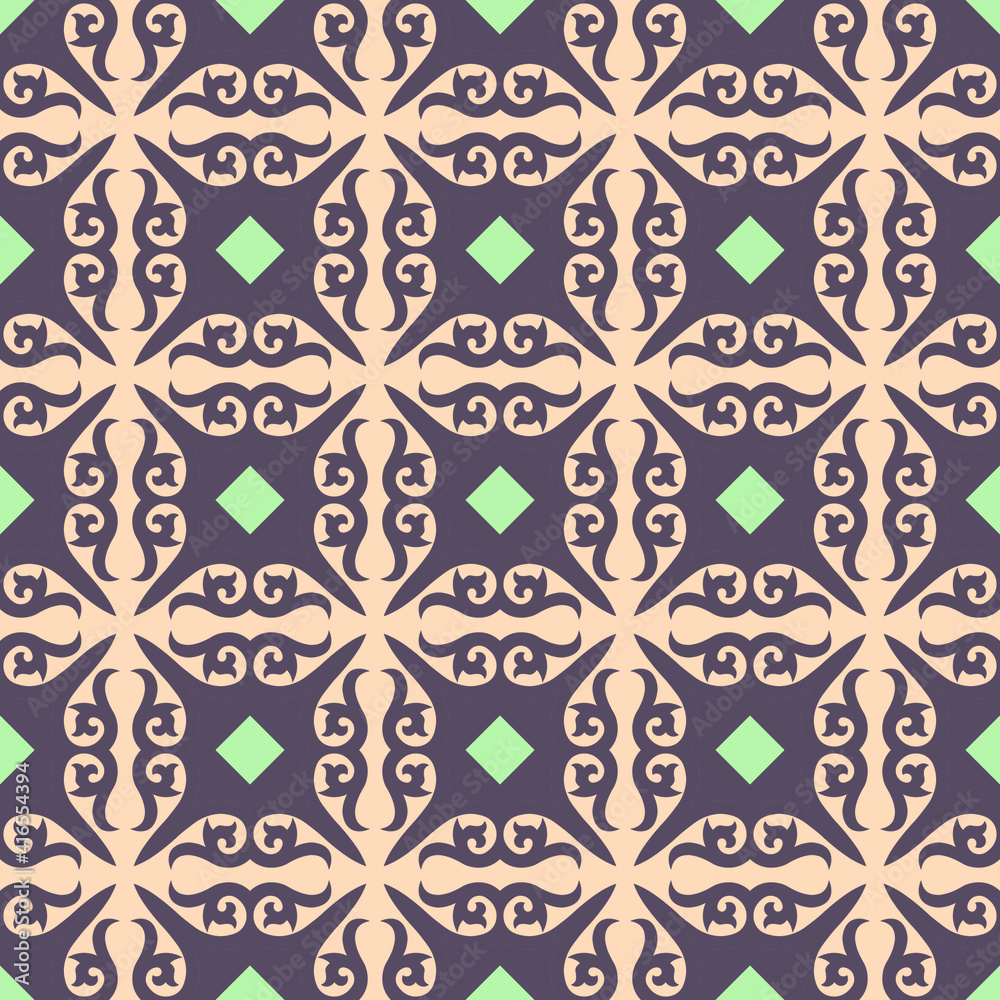 Fototapeta premium Decorative Asian Folk Seamless Pattern. Ornament of Asian Nomads: Kyrgyz, Kazakhs, Bashkirs, Tatars, Yakut, Mongols. Ethnic Vector Illustration for Paper Products, Textiles. 