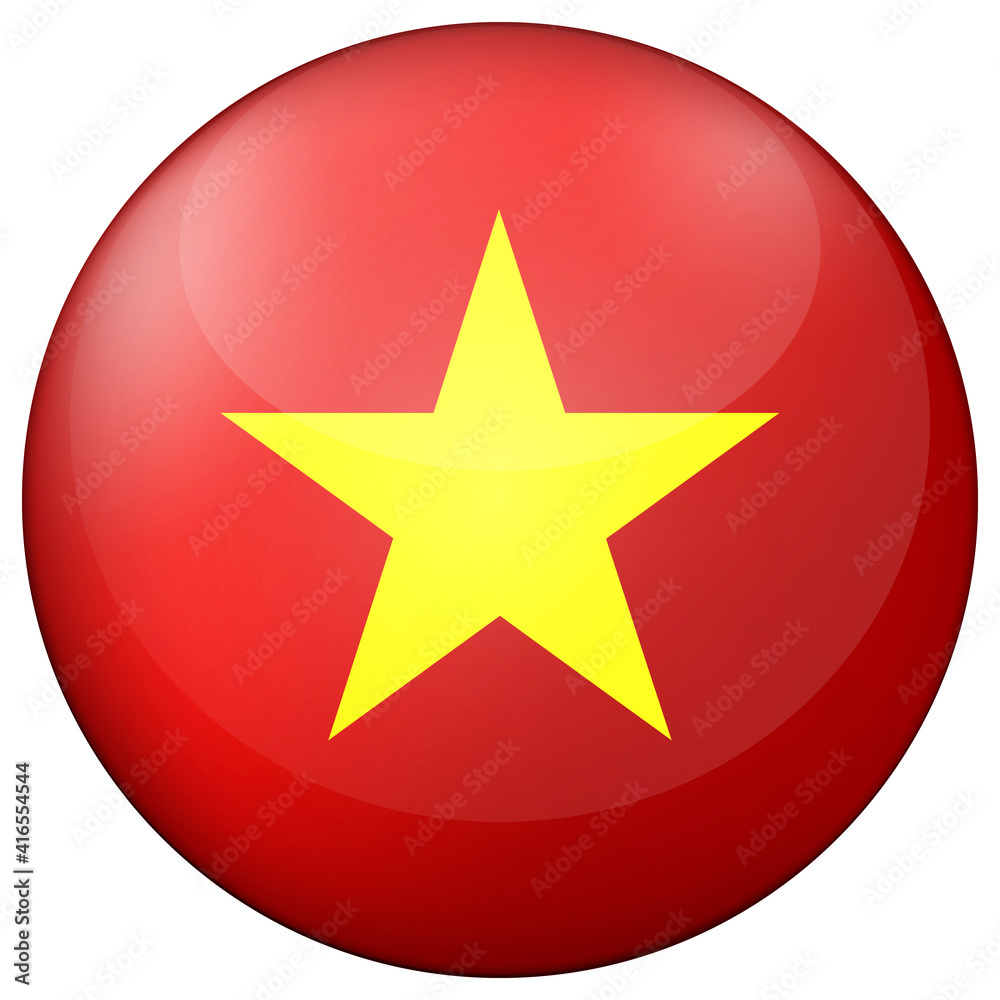 Glass light ball with flag of Vietnam. Round sphere, template icon. Vietnamese national symbol. Glossy realistic ball, 3D abstract vector illustration highlighted on a white background. Big bubble. Glass light ball with flag of Vietnam. Round sphere, template icon. Vietnamese national symbol. Glossy realistic ball, 3D abstract vector illustration highlighted on a white background. Big bubble.