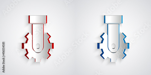 Paper cut Derailleur bicycle rear speed folding icon isolated on grey background. Paper art style. Vector.