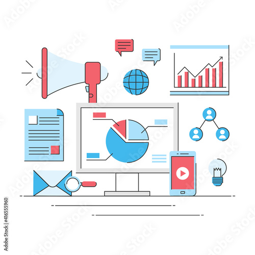 online marketing growth profit, internet business commercial graph report flat design