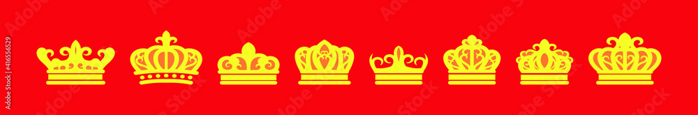 set of crown cartoon icon design template with various models. vector illustration isolated on red background set of crown cartoon icon design template with various models. vector illustration isolated on red background