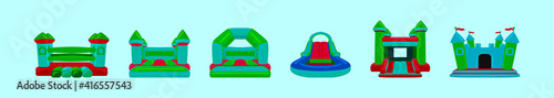 set of bounce house cartoon icon design template with various models. vector illustration isolated on blue background