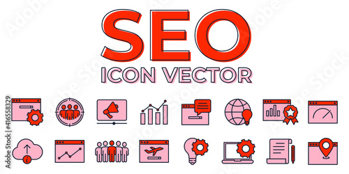 Set of SEO icon. Search Engine Optimization pack symbol template for graphic and web design collection logo vector illustration