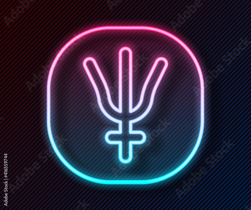 Glowing neon line Neptune planet symbol icon isolated on black background. Astrology, numerology, horoscope, astronomy. Vector.