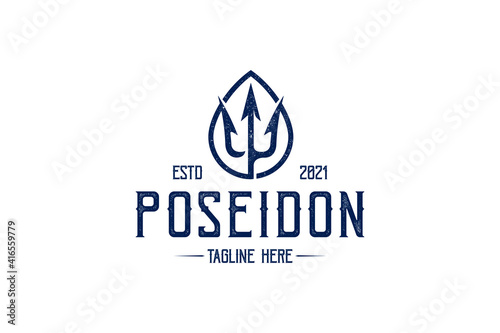 Poseidon Trident Vintage Logo Template