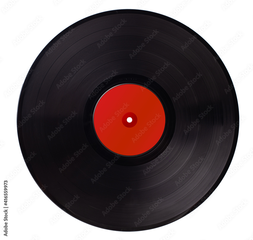 BIG Vinyl Record With Red Label - Isolated. BIG Vinyl Record With Red Label - Isolated.