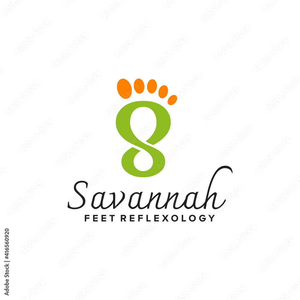 Fototapeta premium Feet reflexology logo with using foot incorporated S letter