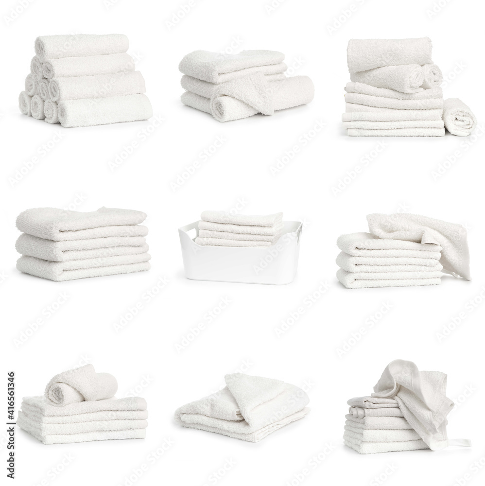 set of white beach towels isolated on white background set of white beach towels isolated on white background