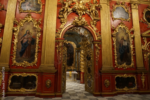 Gold decoration in St. Andrew's Temple, interior, icon on the wall, Kiev