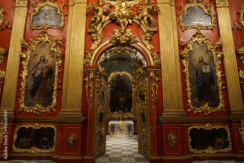 Gold decoration in St. Andrew's Temple, an icon on the wall, Kiev