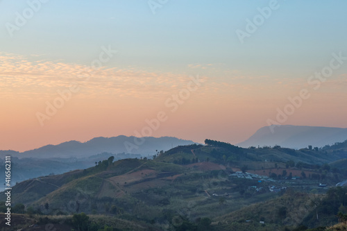 The morning time and view of landscape mountain at khao kho in thailand