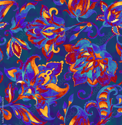 Paisley watercolor floral pattern © Natalia