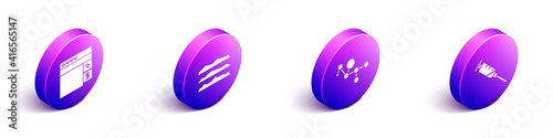 Set Isometric Buying drugs online, Cocaine or heroin drug, Cannabis molecule and Syringe icon. Vector.