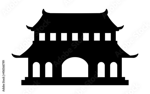 仏教の寺院の白黒シルエットイラスト