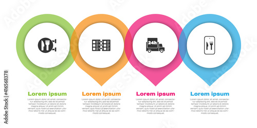 Set Cafe and restaurant location, Restaurant cafe menu, Fast delivery by car and Online ordering. Business infographic template. Vector.