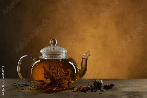 Glass teapot with  tea