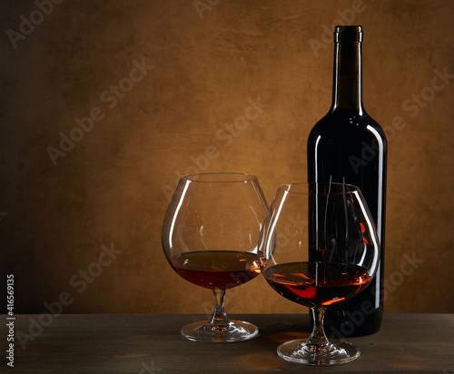  Two glass of Cognac Or Brandy and bottle